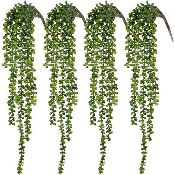 CEWOR 4pcs Fake Hanging Plants, String of Pearls Artificial Hanging Succulents - Picture 1 of 7